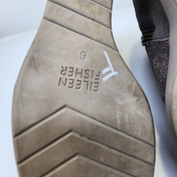 Eileen Fisher Zest Metallic Gray Beige Leather Wedge Ankle Booties Size 6 Zipper - Picture 8 of 9